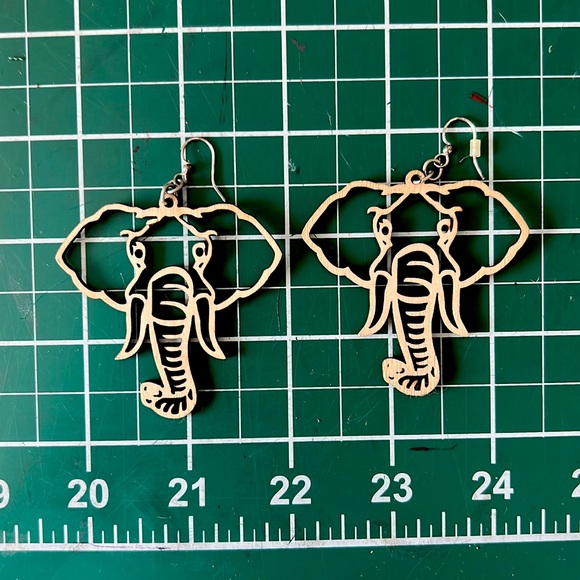 Wooden Cutout Elephant Head Earrings - Picture 1 of 1